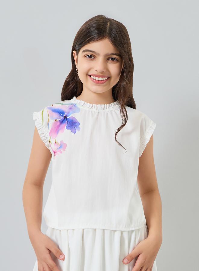 ستايلي طقم من بلوزة وتنورة بطبعة زهور للبنات - Image 2